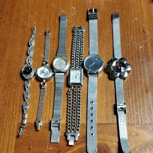 Ladies Watch Watches Bundle Qty 6 Untested Silver-tone Signed And Unsigned